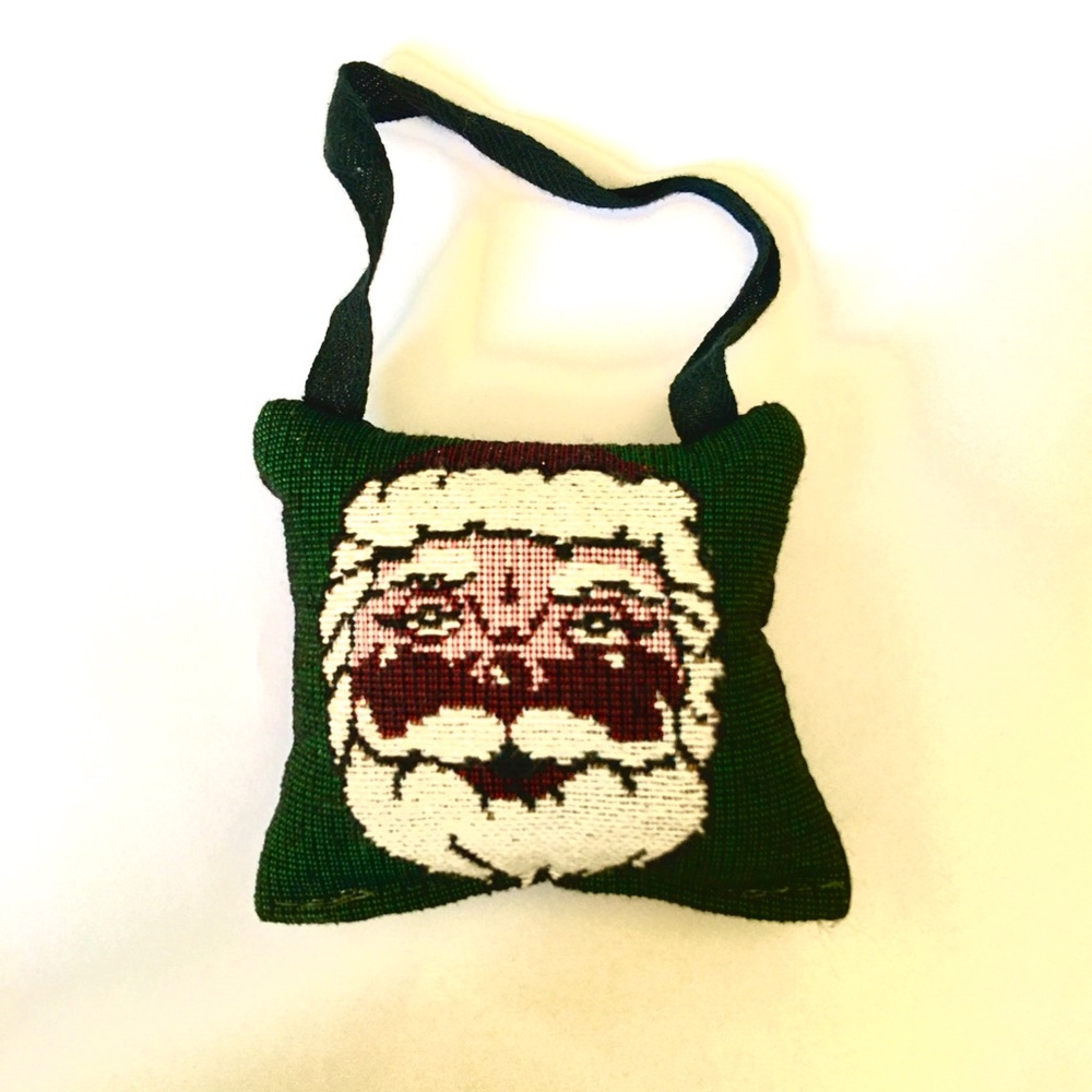 Vintage fabric Santa pillow Christmas ornament.